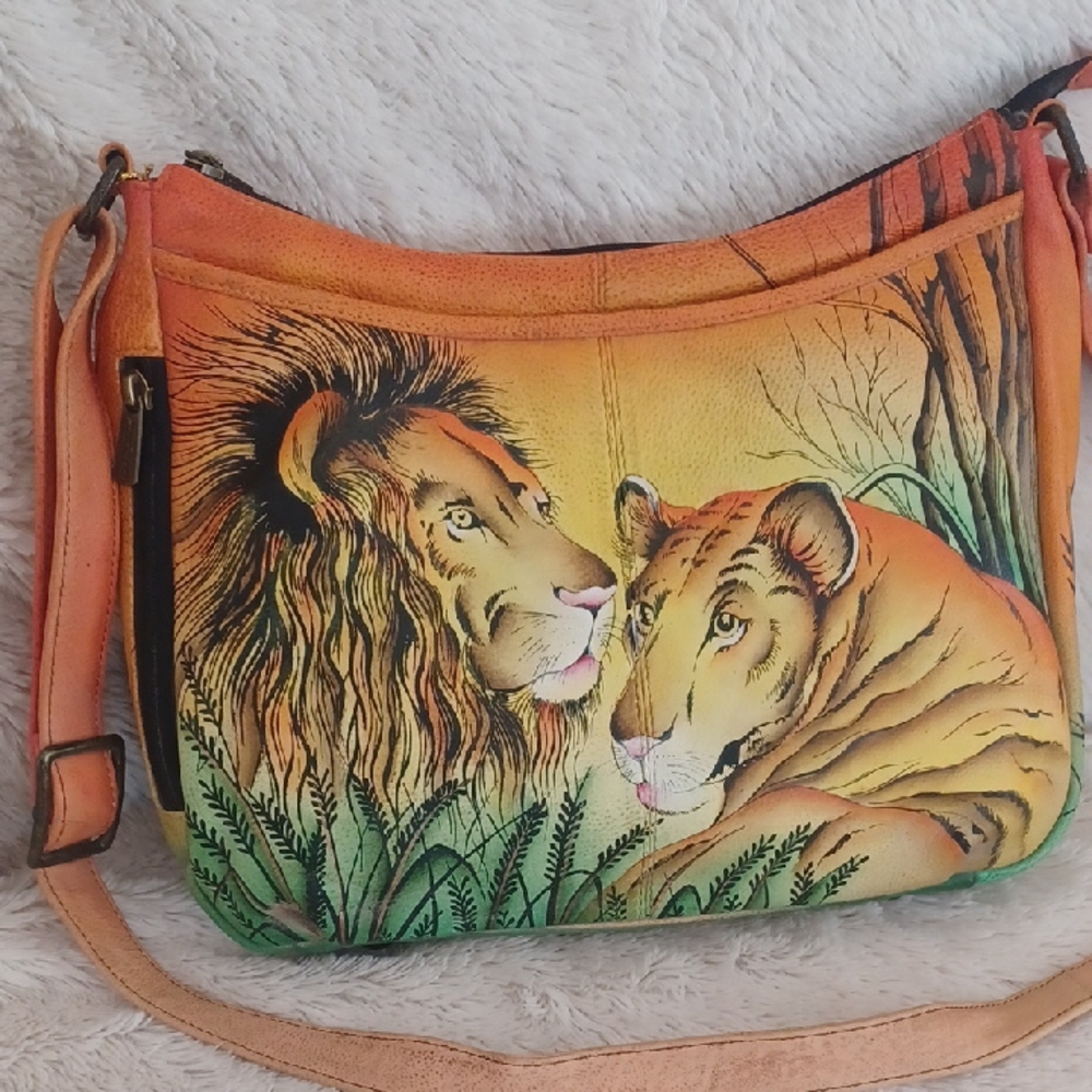 ANUSCHKA- Hand-Painted Lion Design Shoulder Bag - Orange- HB279